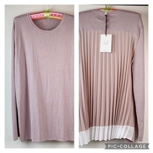 NWT Birdie James, Joh apparel knit top, mauve pleated chiffon back long sleeve